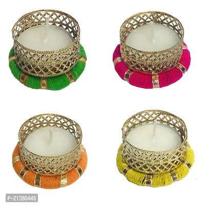 Aroomantrade; Handmade Round ShapeTealights Candle Holder Diwali Decoration/ Home Decoration/ Festive Decoration Set of 04, Color- Multi