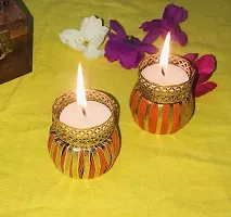 Aroomantrade; Handmade Tealights Candle Holder Diwali Decoration/ Home Decoration/ Festive Decoration Set of 4, Color-Orange-thumb1