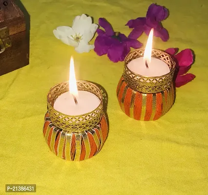 Aroomantrade; Handmade Tealights Candle Holder Diwali Decoration/ Home Decoration/ Festive Decoration Set of 4, Color-Orange-thumb2