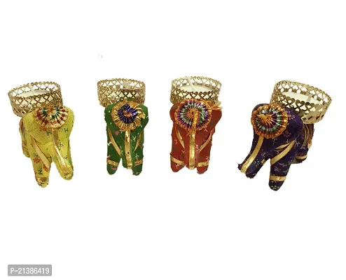 Aroomantrade; Tealight elephant Candle Holders for Home Decoration/Diwali Pack of 4, Multicolor