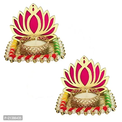 Aroomantrade; Handmade Louts Tealights Candle Holder Diwali Decoration/ Home Decoration/ Festive Decoration Set of 2, Color-Multi-thumb0