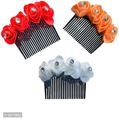 Designer Bridal Fancy Hair Accessories Floral Clip Side Comb Juda Pin For Women And Girls Pack Of 3