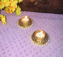 Aroomantrade; Handmade Tealights Candle Holder Diwali Decoration/ Home Decoration/ Festive Decoration Set of 2, Color- Golden-thumb1