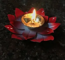 Aroomantrade; Diya for Diwali, Home deacute;cor,Puja in Lotus Flower Shape with tealight (Color-Red, Pack of_01)-thumb1