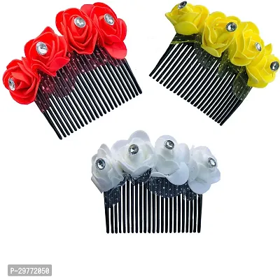 Designer Bridal Fancy Hair Accessories Floral Clip Side Comb Juda Pin For Women And Girls Pack Of 3-thumb0