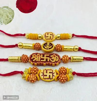 Stylish Multicoloured Cotton Thread Rakhi With Roli And Chawal For Brother Pack Of 4-thumb3