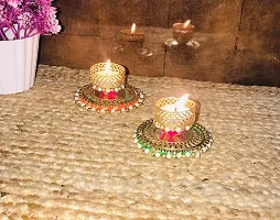 Aroomantrade; Handmade Tealights Candle Holder Diwali Decoration/ Home Decoration/ Festive Decoration Set of 2, Color- Multi-thumb1