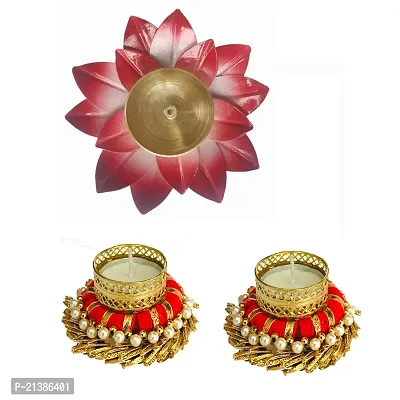 Aroomantrade; Brass Diya for Diwali puja/ Home Decoration/office decoration Pack of 3, Red