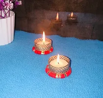 Aroomantrade; Handmade Round ShapeTealights Candle Holder Diwali Decoration/ Home Decoration/ Festive Decoration Set of 04, Color- Red-thumb1