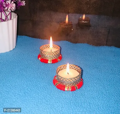 Aroomantrade; Handmade Round ShapeTealights Candle Holder Diwali Decoration/ Home Decoration/ Festive Decoration Set of 04, Color- Red-thumb2