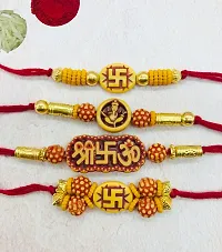 Stylish Multicoloured Cotton Thread Rakhi With Roli And Chawal For Brother Pack Of 4-thumb1