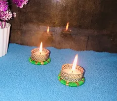 Aroomantrade; Handmade Round ShapeTealights Candle Holder Diwali Decoration/ Home Decoration/ Festive Decoration Set of 04, Color- Green-thumb1