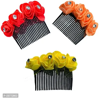 Designer Bridal Fancy Hair Accessories Floral Clip Side Comb Juda Pin For Women And Girls Pack Of 3-thumb0