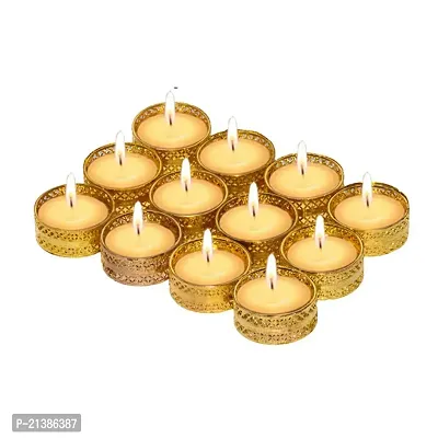 Aroomantrade; Set of 12 Golden Small Tea Light Holder With Tealights For Diwali Decoration,Home Decoration-thumb0