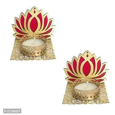 Aroomantrade; Handmade Louts Tealights Candle Holder Diwali Decoration/ Home Decoration/ Festive Decoration Set of 02, Multicolor-thumb0