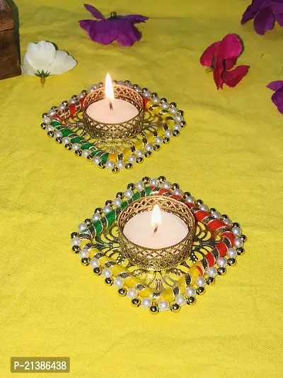 Aroomantrade; Handmade Louts Tealights Candle Holder Diwali Decoration/ Home Decoration/ Festive Decoration Set of 4, Color-Multi-thumb3