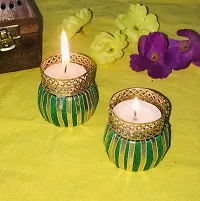 Aroomantrade; Handmade Tealights Candle Holder Diwali Decoration/ Home Decoration/ Festive Decoration Set of 4, Color-Green-thumb1