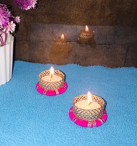 Aroomantrade; Handmade Round ShapeTealights Candle Holder Diwali Decoration/ Home Decoration/ Festive Decoration Set of 04, Color- Rani Pink-thumb1