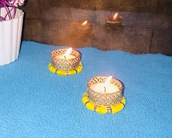 Aroomantrade; Handmade Round ShapeTealights Candle Holder Diwali Decoration/ Home Decoration/ Festive Decoration Set of 04, Color- Yellow-thumb1