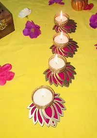 Aroomantrade; Handmade Louts Tealights Candle Holder Diwali Decoration/ Home Decoration/ Festive Decoration Set of 4, Color-Rani-thumb1