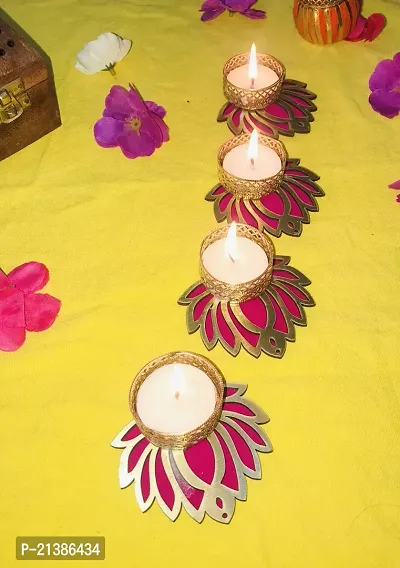 Aroomantrade; Handmade Louts Tealights Candle Holder Diwali Decoration/ Home Decoration/ Festive Decoration Set of 4, Color-Rani-thumb2