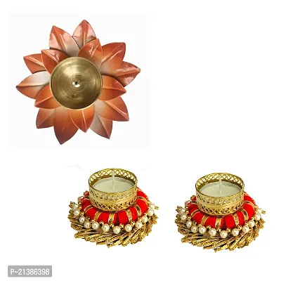 Aroomantrade; Brass Diya for Diwali puja/ Home Decoration/office decoration Pack of 3, Red  Orange