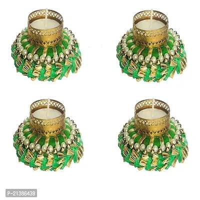 Aroomantrade; Handmade Tealights Candle Holder Diwali Decoration/ Home Decoration/ Festive Decoration Set of 04, Color- Green