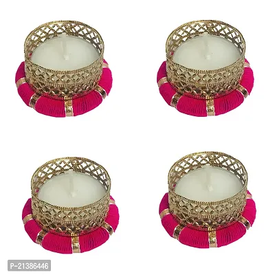 Aroomantrade; Handmade Round ShapeTealights Candle Holder Diwali Decoration/ Home Decoration/ Festive Decoration Set of 04, Color- Rani Pink