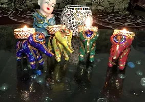 Aroomantrade; Tealight elephant Candle Holders for Home Decoration/Diwali Pack of 4, Multicolor-thumb1