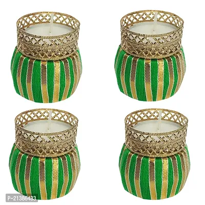 Aroomantrade; Handmade Tealights Candle Holder Diwali Decoration/ Home Decoration/ Festive Decoration Set of 4, Color-Green