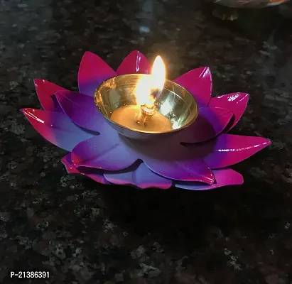 Aroomantrade; Diya for Diwali, Home deacute;cor,Puja in Lotus Flower Shape with tealight (Color-Purple Pink, Pack of_01)-thumb2