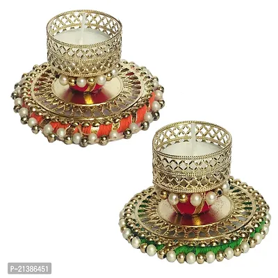 Aroomantrade; Handmade Tealights Candle Holder Diwali Decoration/ Home Decoration/ Festive Decoration Set of 2, Color- Multi