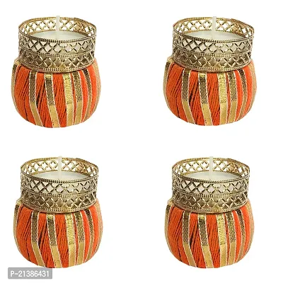 Aroomantrade; Handmade Tealights Candle Holder Diwali Decoration/ Home Decoration/ Festive Decoration Set of 4, Color-Orange-thumb0