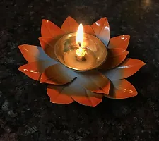 Aroomantrade; Brass Diya for Diwali puja/ Home Decoration/office decoration Pack of 3, Red  Orange-thumb2