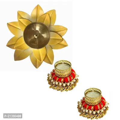 Aroomantrade; Brass Diya for Diwali puja/ Home Decoration/office decoration Pack of 3, Red  yellow