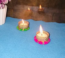 Aroomantrade; Handmade Round ShapeTealights Candle Holder Diwali Decoration/ Home Decoration/ Festive Decoration Set of 04, Color- Multi-thumb1