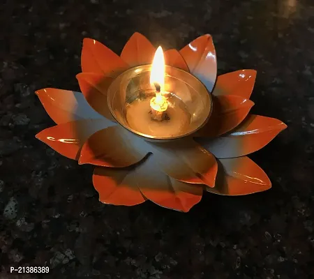 Aroomantrade; Diya for Diwali, Home deacute;cor,Puja in Lotus Flower Shape with tealight (Color-Orange, Pack of_01)-thumb2