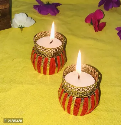 Aroomantrade; Handmade Tealights Candle Holder Diwali Decoration/ Home Decoration/ Festive Decoration Set of 4, Color-Red-thumb2