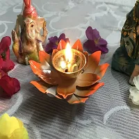 Aroomantrade; Diya for Diwali, Home deacute;cor,Puja in Lotus Flower Shape with tealight (Color-Orange, Pack of_01)-thumb2