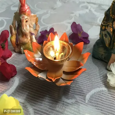 Aroomantrade; Diya for Diwali, Home deacute;cor,Puja in Lotus Flower Shape with tealight (Color-Orange, Pack of_01)-thumb3