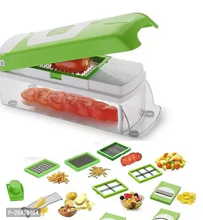 Multipurpose Fiber And Steel 15 In 1 Premium Nicer Fruit And Vegetable Cutter - Chopper, Grater, Slicer, Peeler - Green-thumb0