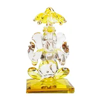 iCraft God Ganesh Sitting with Chakra Statue (Murti) Idol Showpiece Handmade of Crystal Glass by for Worship, Decoration, Car Dashboard, Gift (Yellow), Small-thumb4