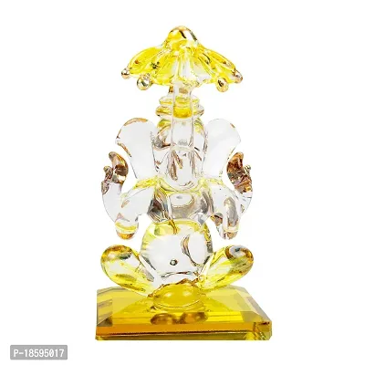 iCraft God Ganesh Sitting with Chakra Statue (Murti) Idol Showpiece Handmade of Crystal Glass by for Worship, Decoration, Car Dashboard, Gift (Yellow), Small-thumb5