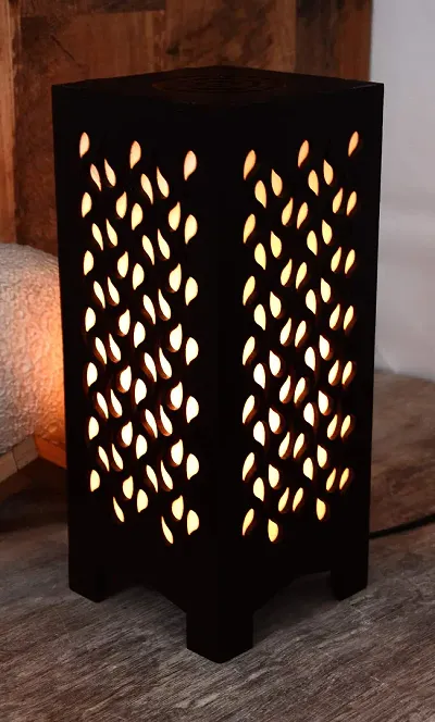 G Gojeeva New Wooden Table Lamp with Creative Laser Cutting Design,Suitable for Bedside,Drawing Room,Lobby Etc(Color-Brown)