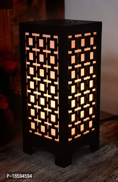 G Gojeeva New Wooden Table Lamp with Creative Laser Cutting Design,Suitable for Bedside,Drawing Room,Lobby Etc(Color-Brown)-thumb0