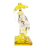 iCraft God Ganesh Sitting with Chakra Statue (Murti) Idol Showpiece Handmade of Crystal Glass by for Worship, Decoration, Car Dashboard, Gift (Yellow), Small-thumb1