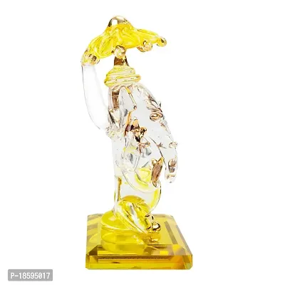 iCraft God Ganesh Sitting with Chakra Statue (Murti) Idol Showpiece Handmade of Crystal Glass by for Worship, Decoration, Car Dashboard, Gift (Yellow), Small-thumb2