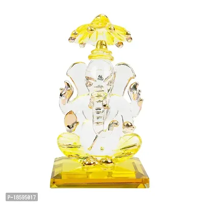 iCraft God Ganesh Sitting with Chakra Statue (Murti) Idol Showpiece Handmade of Crystal Glass by for Worship, Decoration, Car Dashboard, Gift (Yellow), Small