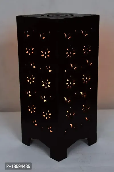 G Gojeeva New Wooden Table Lamp with Creative Laser Cutting Design,Suitable for Bedside,Drawing Room,Lobby Etc(Color-Brown)-thumb2