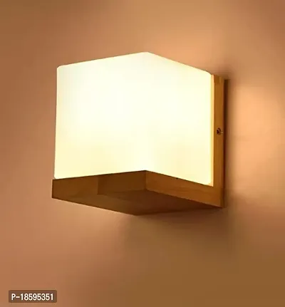 G Gojeeva Sconce Wall Lamp with Wooden Fitting Suitable for Bed Room and Hall - Cream